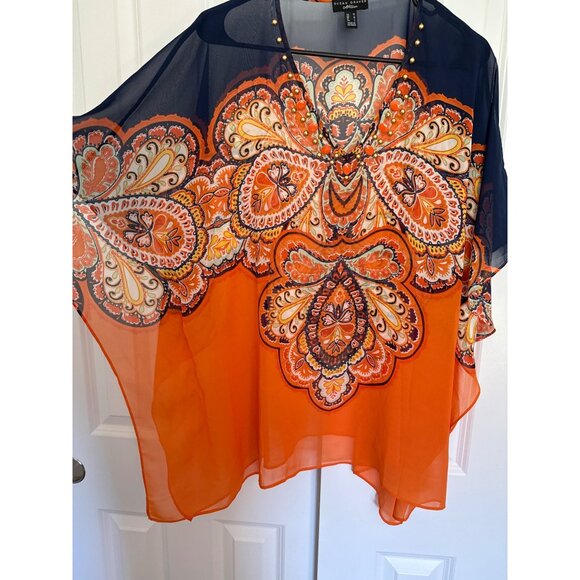 Susan Graver MEDIUM  Orange Paisley Kimono Blouse - Picture 3 of 6